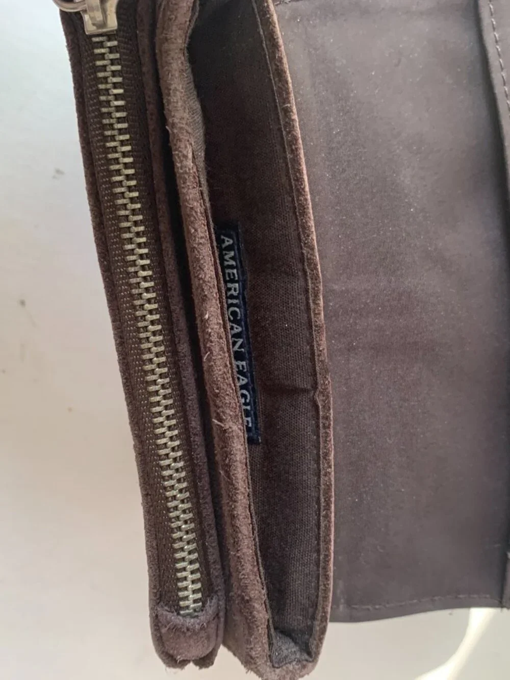 American Eagle Vintage Y2k Suede Wallet Dark Brown Lace Up Small Bifold Boho Hip